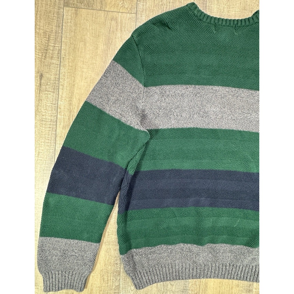 Vintage Chaps Ralph Lauren Rugby Sweater Green Gray Striped Men’s Large Crest - Picture 6 of 12